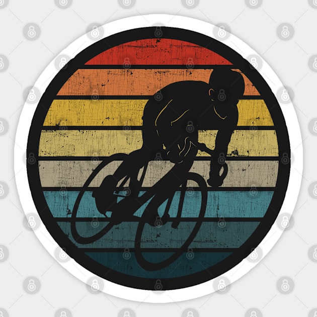 Bicyclist Silhouette On A Distressed Retro Sunset graphic Sticker by theodoros20